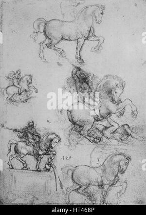 'Cinq études de chevaux et cavaliers", c1480 (1945). Artiste : Leonardo da Vinci. Banque D'Images