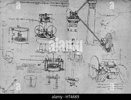 "Etudes de pompes d'aspiration, Archimède, Tubes Etc.', c1480 (1945). Artiste : Leonardo da Vinci. Banque D'Images