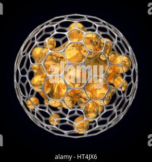 Illustration 3d de la structure sphérique de graphène. Banque D'Images