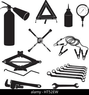 Service de réparation automatique des icônes. voiture sur la route. vector set outils de garage. Illustration de Vecteur