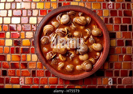 Recette escargot tapas de l'Espagne en plaque d'argile Banque D'Images