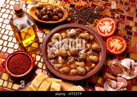 Recette escargot tapas de l'Espagne en plaque d'argile Banque D'Images