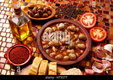 Recette escargot tapas de l'Espagne en plaque d'argile Banque D'Images