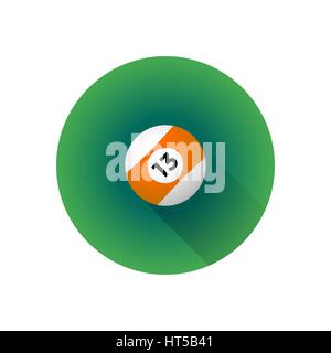 Design plat coloré vecteur professionnel de billard une bande orange ball numéro treize illustration isolé fond vert icône de cercle avec shad longue Illustration de Vecteur