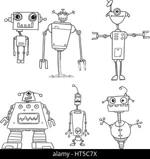 Set03 de cartoon vector robots Doodle Illustration de Vecteur