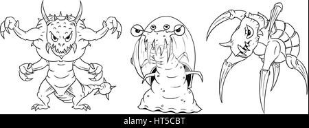 Vector cartoon ensemble de caricatures du monstre mutant dangereux, lézard et tortue escargot Illustration de Vecteur