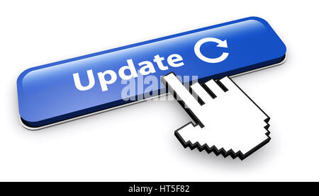 Mise à jour en ligne avec bouton web signe et l'icône flèche 3D illustration sur fond blanc. Banque D'Images