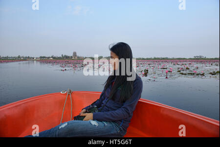 Une mer de fleurs de lotus rose sur Talay Bua Daeng, le lotus lake à l'extérieur d'Udon Thani, Thaïlande Banque D'Images