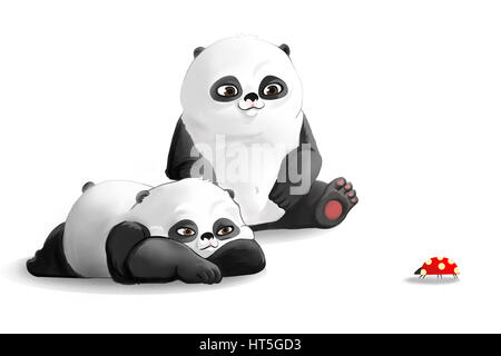 Deux pandas et sept spot ladybird Banque D'Images