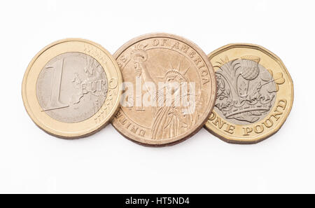 Trois des plus grands la négociation de devises, le dollar américain, l'euro, et la livre britannique. Banque D'Images