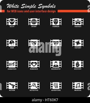 Genre cinéma simple blanc symboles pour les icônes de l'interface utilisateur web et design Illustration de Vecteur