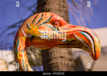 MIAMI BEACH, Floride, USA - flamingo peint sculpture, South Beach. Banque D'Images