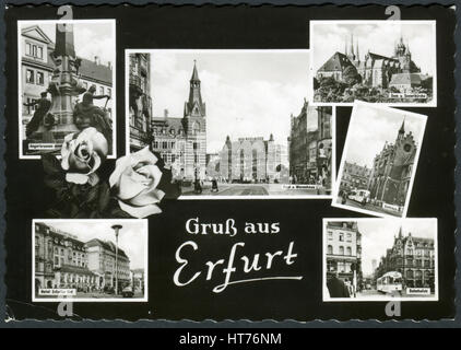 Allemagne - VERS 1966 : Une carte postale Imprimé en Allemagne, montre un paysage urbain d'Erfurt, vers 1966 Banque D'Images