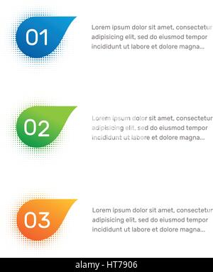 Workflow de mise en page. Aperçu du menu coloré pour l'interface de l'app. Nombre d'options. Web design de boutons éléments. L'infographie 1. 2. 3. modèle de scénario. Illustration du texte. Illustration de Vecteur