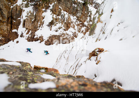 Portrait de deux amis du ski nordique dans les montagnes Wasatch Banque D'Images