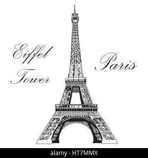 Vector illustration dessin main Tour Eiffel noir sur fond blanc Illustration de Vecteur