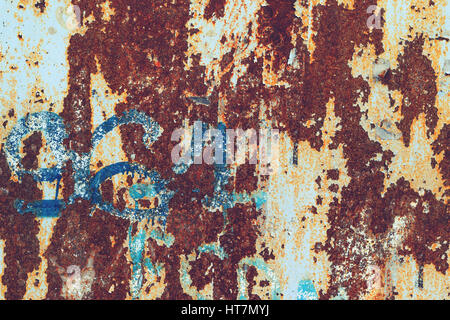 Rusty metal texture. L'écaillage de la peinture sur métal transport mur. Grunge background Banque D'Images