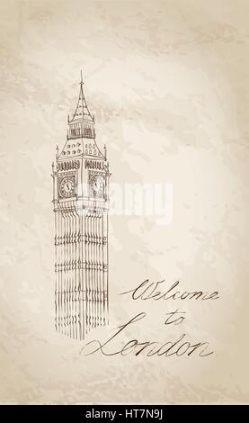 Londres monument. paysage de Londres. tour de Big Ben. vector illustration croquis dessiné à la main. Illustration de Vecteur