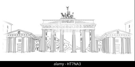 Billet Allemagne Berlin cityscape la porte de Brandebourg à Berlin skyline vector illustration. Porte de Brandebourg à Berlin, Allemagne Illustration de Vecteur