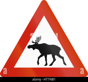 Route norvégienne panneau d'avertissement - Moose crossing. Banque D'Images