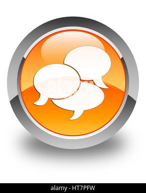 L'icône commentaires isolé sur orange brillant bouton rond abstract illustration Banque D'Images