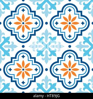 L'espagnol, modèle de tuile tuiles marocaines, design bleu transparente et fond orange Illustration de Vecteur