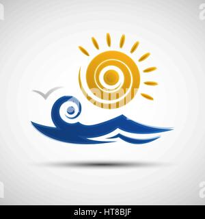 Vector illustration of abstract Sea waves et logo sun modèle pour votre conception Illustration de Vecteur