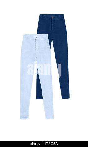 Deux femmes's high waist skinny jeans pantalon, isolé sur fond blanc Banque D'Images