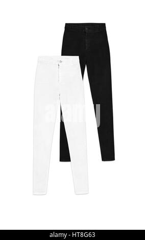 Deux hauts taille skinny jeans pantalon, isolé sur fond blanc, un blanc noir Banque D'Images