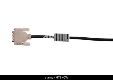 Câble DVI noir et blanc utiliser pour la connexion d'un moniteur isolé sur fond blanc Banque D'Images