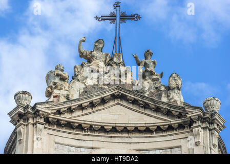 Détails de style baroque Chiesa di San Placido Monaco e Martire (Église de Saint Placide) dans Catania City sur le côté est de l'île de Sicile, Italie Banque D'Images