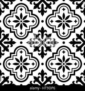 L'espagnol, modèle de tuile tuiles marocaines design, un fond noir et blanc - Azulejo Illustration de Vecteur