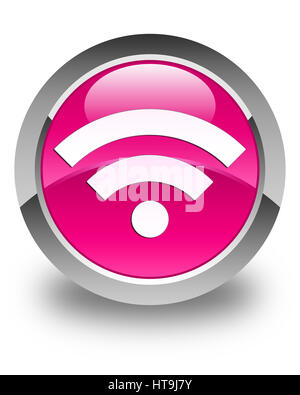 Connexion Wi-Fi au réseau local isolé sur l'icône bouton rond rose brillant abstract illustration Banque D'Images