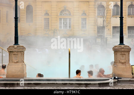 Au le bain médicinal Széchenyi dans Parc de la ville (Varosliget) Budapest, Hongrie. C'est le plus grand en Europe le bain médicinal Banque D'Images