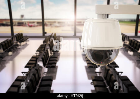 Le rendu 3D ou de caméra CCTV caméra de sécurité au terminal de l'aéroport Banque D'Images