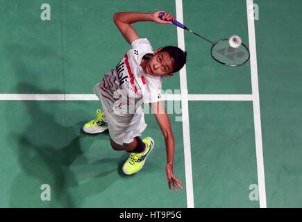 L'Indonésie a Ayustine Dyah Dinar en action lors de son match de simple au cours de la troisième journée de la YONEX All England Open de badminton à l'Arène Barclaycard, Birmingham. Banque D'Images