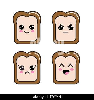 Kawaii pain moitié icône Visages Illustration de Vecteur