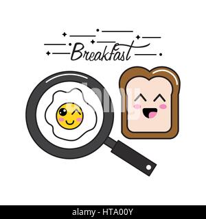 Kawaii heureux icône de petit-déjeuner Illustration de Vecteur