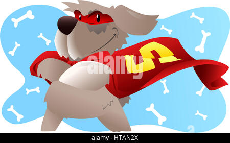 Chien de super-héros en costume de super héros avec des pouvoirs pow smiling proudly vector illustration. Banque D'Images