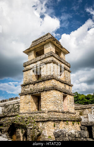 La tour observatoire Palace à ruines Maya de Palenque - Chiapas, Mexique Banque D'Images