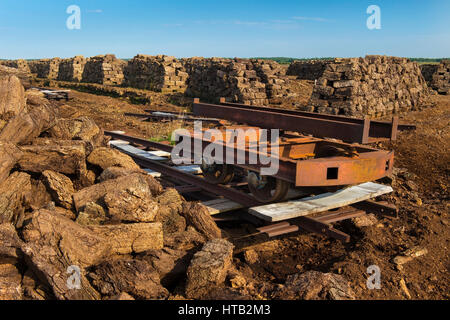 Le démantèlement de la tourbe dans la lande avec Goldenstedt, Basse-Saxe, la tourbe dans la lande, Torfabbau im Moor bei Goldenstedt Niedersachsen,, , Torf im Moor Banque D'Images