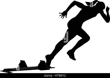 Commencer girl runner sprint silhouette noire Illustration de Vecteur