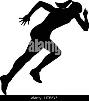 Commencer girl runner sprint silhouette noire Illustration de Vecteur