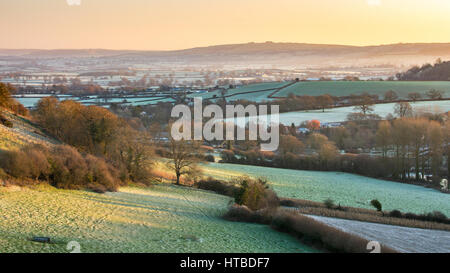 Un matin glacial dans la vallée de Blackmore de Gales Hill, nr Buckland Newton, Dorset, England, UK Banque D'Images