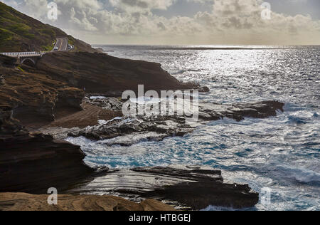 Makapuu Point robuste sur l'île d'Oahu à Hawaii, USA Banque D'Images