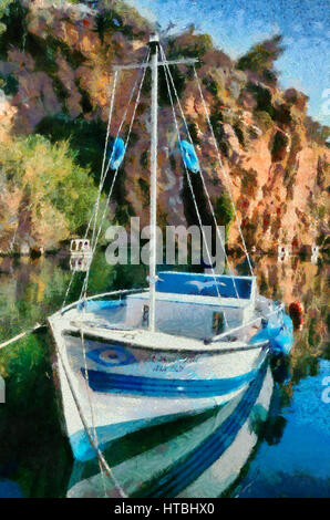 Bateau de pêche dans la ville d'Agios Nikolaos, Crète, Grèce Banque D'Images