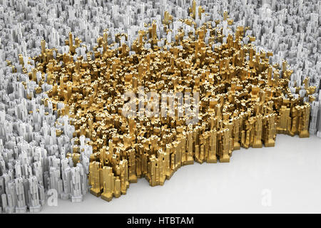 Le rendu 3D de bâtiment bâtiments blancs avec d'or Banque D'Images