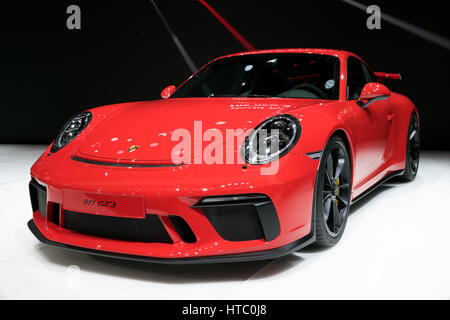 Genève, SUISSE - Le 7 mars 2017 : Nouvelle Porsche 911 GT3 2018 Voiture de sport présenté à la 87e Salon International de l'Automobile de Genève. Banque D'Images