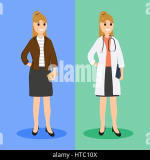 Femme médecin dans la vie ordinaire, modèle plat Illustration de Vecteur