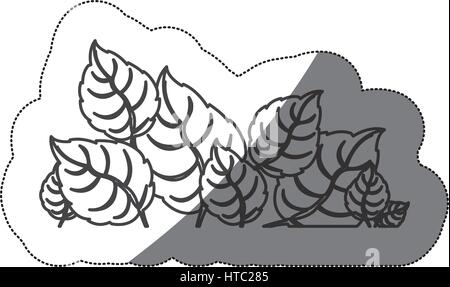 Autocollant monochrome set de feuilles et ombre moyen Illustration de Vecteur